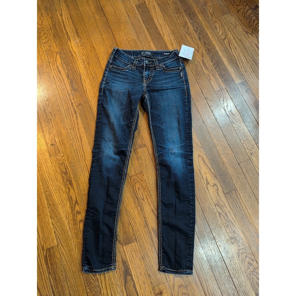 Silver Jeans Co Womens Skinny Super Stretch Suki Jeans 26x31 Dk Wash Acid Fade